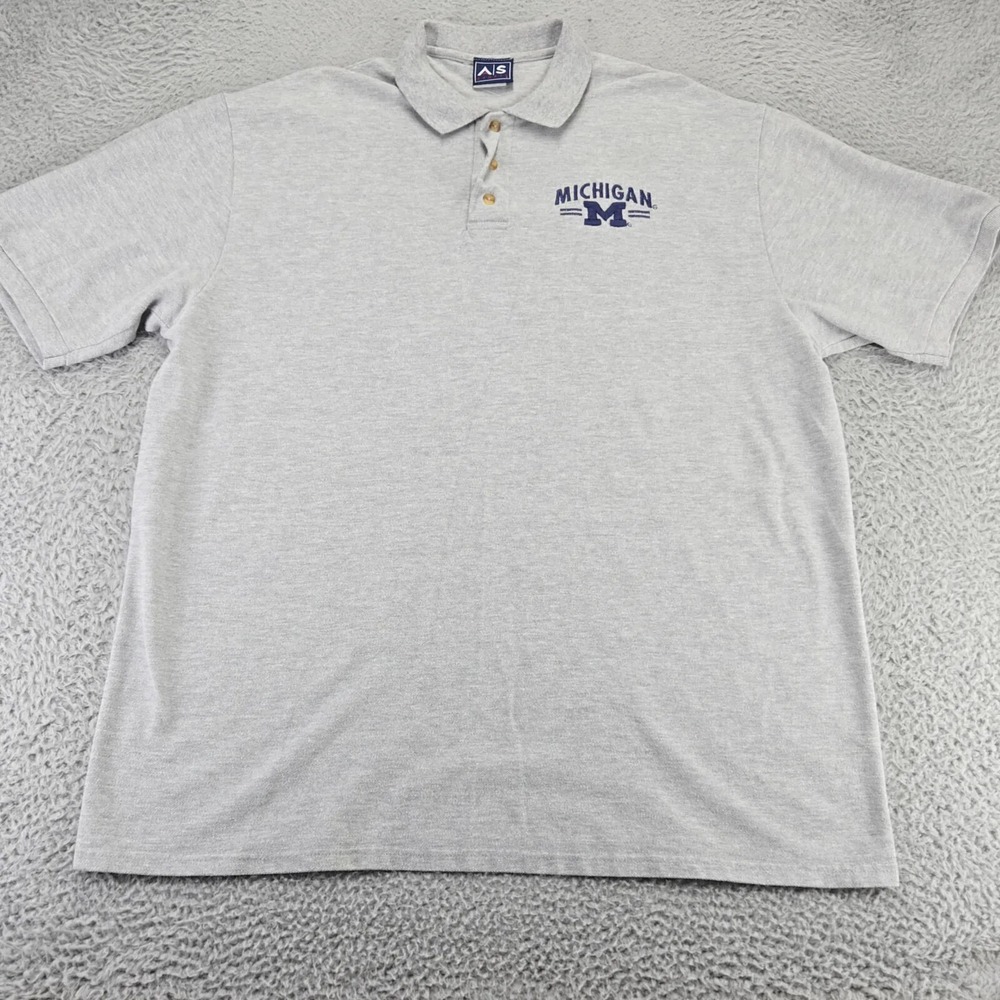 Michigan Shirt Mens XL Gray‎ Wolverines NCAA Football Polo Short Sleeve
